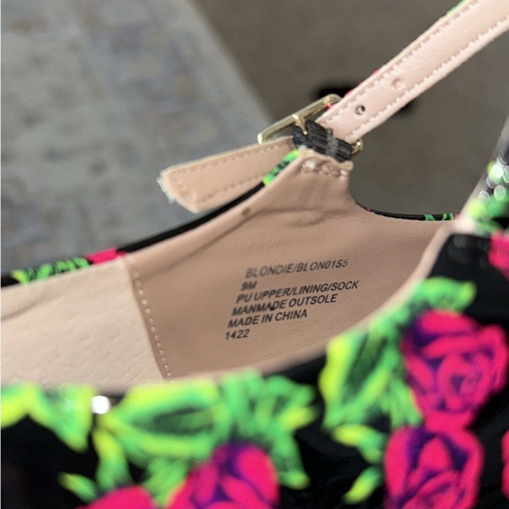 Betsey Johnson Black and Pink Floral Platform Shoes - Picture 5 of 5